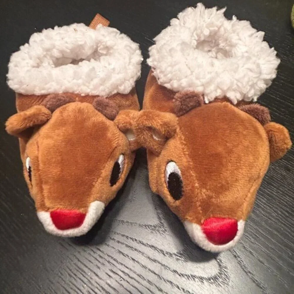 CHRISTMAS HOLIDAY RUDOLPH the red nosed reindeer baby slippers 6-12 months